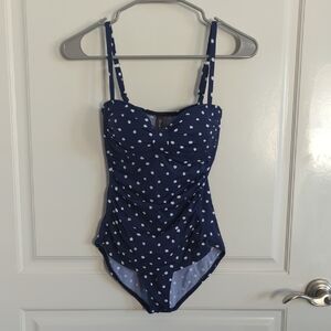 Tommy Bahama Retro Polka Navy White Dot One Piece Swimsuit S